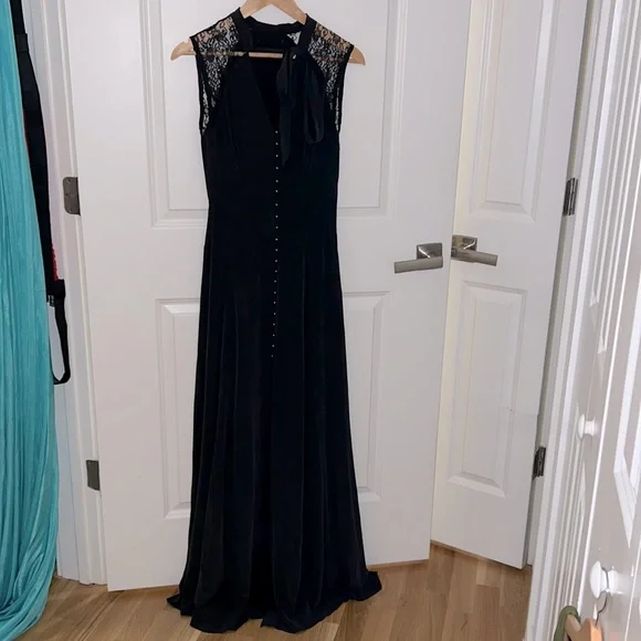 knee length dresses for ladies Elegant Gothic Lace Tiered Ruffle Maxi Dress with Straps main image 0